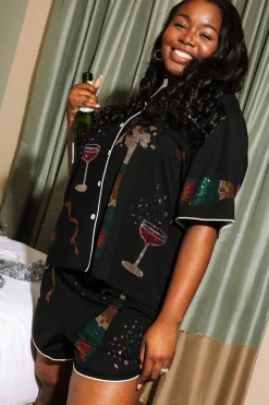 Black Champagne And Coupes Pajama Top