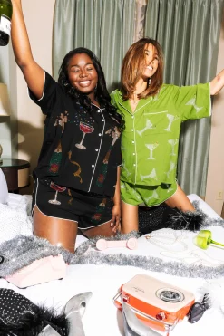 Black Champagne And Coupes Pajama Top