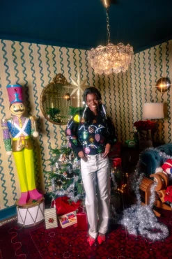 Black Christmas Lights Oversized Sweatshirt