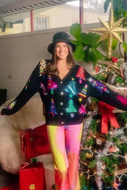 Black Colorblock Trees Cardigan