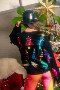 Black Colorblock Trees Cardigan