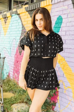 Black Cotton Rhinestone Bubble Top