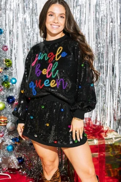 Black Full Sequin Multi Bell Skirt