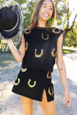 Black Horseshoe Shoulder Pad Tank