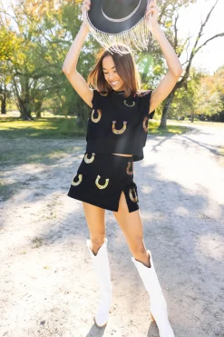 Black Horseshoe Shoulder Pad Tank