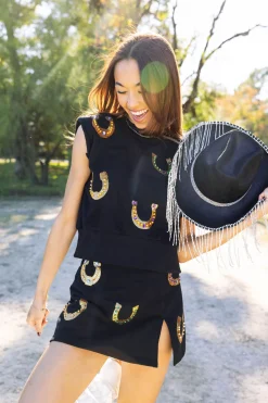 Black Horseshoe Shoulder Pad Tank