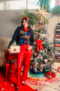 Black Merry Everything Glitter Script Sweater