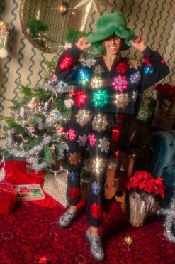 Black Metallic Present Bows Joggers