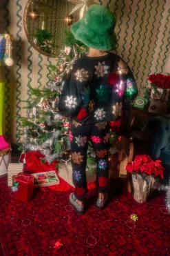 Black Metallic Present Bows Cropped Sweatshirt