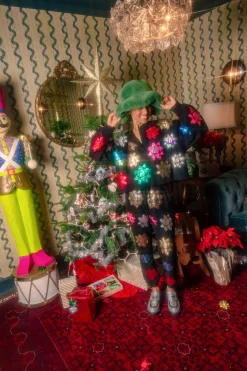 Black Metallic Present Bows Cropped Sweatshirt