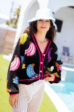 Black Multi Banana Cardigan
