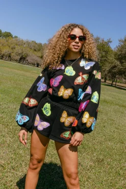 Black Multi Butterfly Short