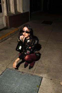 Black Multi Champagne Bottle And Coupe Cropped Sweatshirt