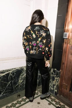 Black Multi Champagne Bottle And Coupe Regular Fit Sweatshirt