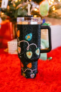 Black Multi Christmas Light Rhinestone Tumbler