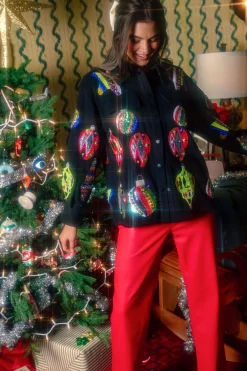 Black Multi Color Ornaments Shacket