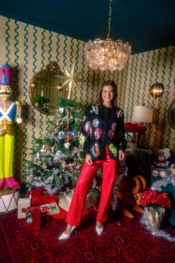 Black Multi Color Ornaments Shacket