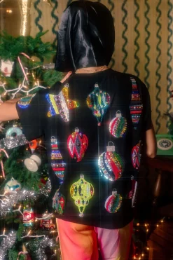 Black Multi Color Ornaments Tee