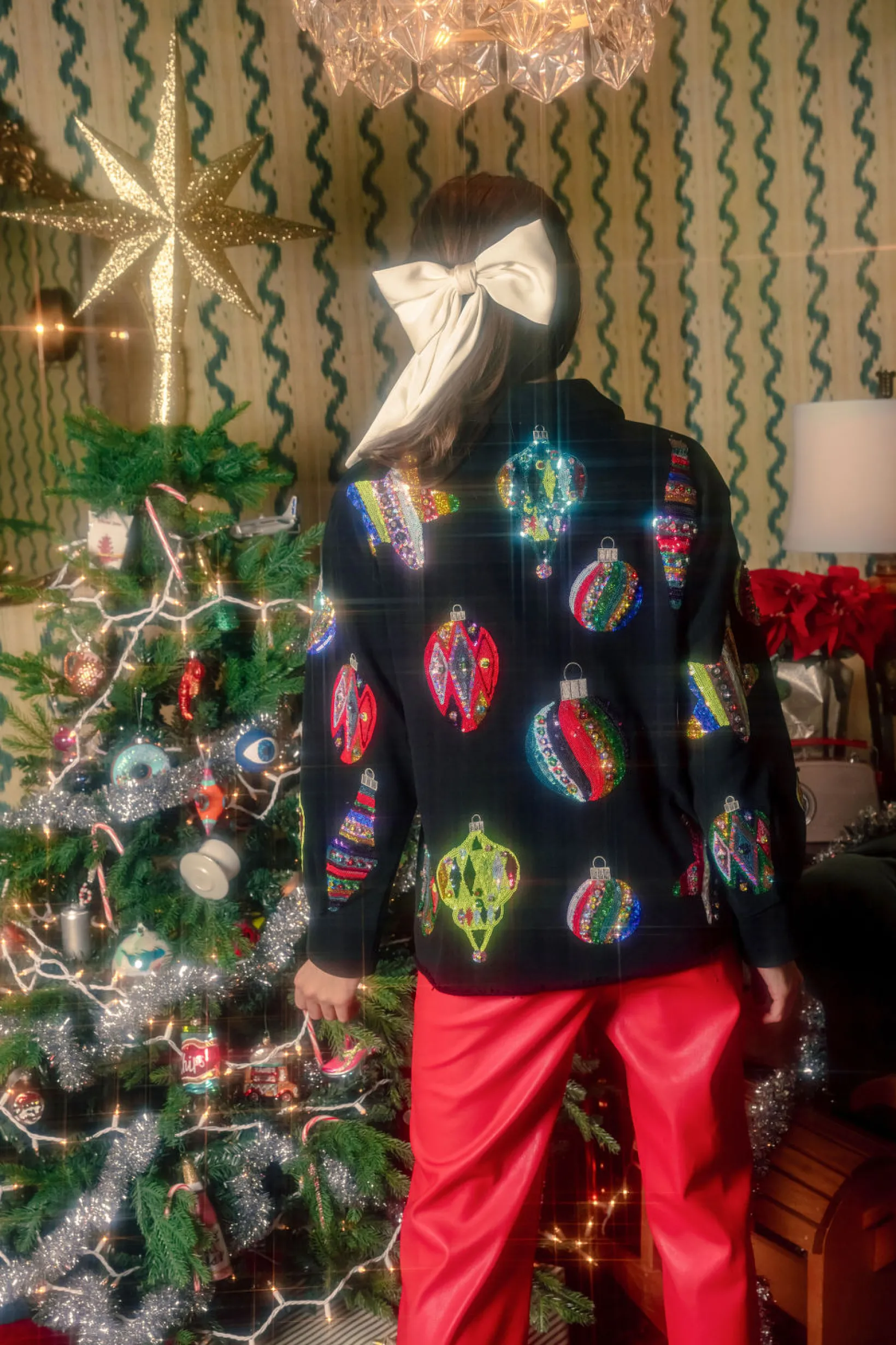 Black Multi Color Ornaments Shacket