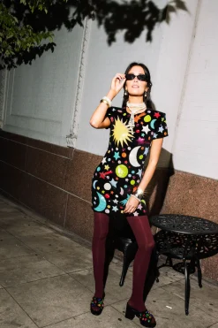 Black Multi Galaxy Velvet Cocktail Dress