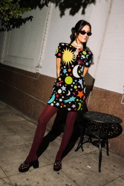 Black Multi Galaxy Velvet Cocktail Dress