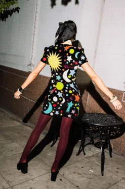 Black Multi Galaxy Velvet Cocktail Dress