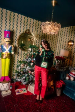 Black Multi Pearl & Jewel Christmas Light Sweater