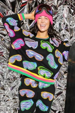 Black Multi Ski Goggle Sport Stripe Sweatshirt