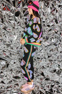 Black Multi Ski Goggle Sport Stripe Sweatshirt