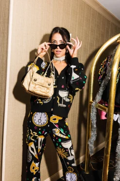 Black NYE Things Knit Pants