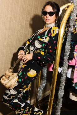 Black NYE Things Knit Pants