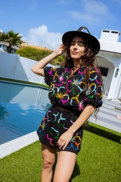 Black Outlined Hibiscus Top