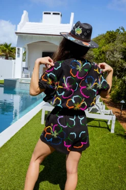 Black Outlined Hibiscus Top