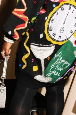 Black Oversized Champagne Popping Sweater Dress