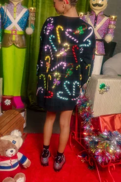 Black Rainbow Candy Canes Sweatshirt Dress