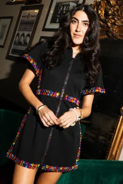 Black Rainbow Jewel Zip Up Dress