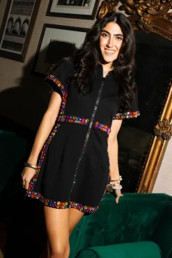 Black Rainbow Jewel Zip Up Dress