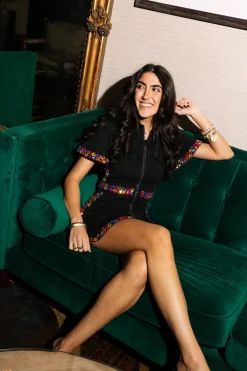 Black Rainbow Jewel Zip Up Dress