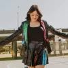 Black Sequin Colorblock Lapel Blazer