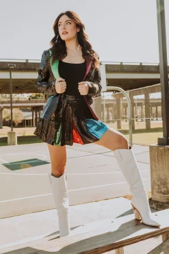 Black Sequin Rainbow Pleat Skort