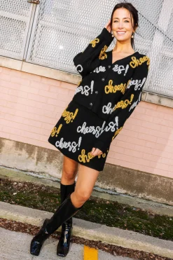 Black, Silver & Gold Cheers All Over Glitter Script Skirt