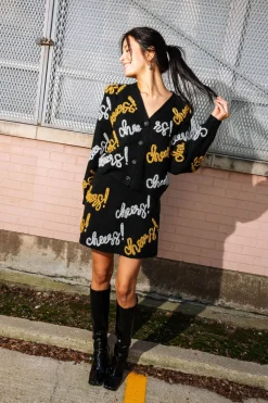 Black, Silver & Gold Cheers All Over Glitter Script Skirt