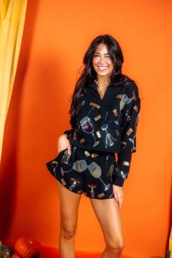 Black Wine & Cork Screw Shorts