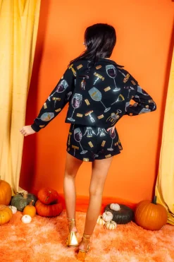 Black Wine & Cork Screw Shorts