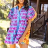 Blue & Orange Sequin Sleeve Howdy Tiered Dress
