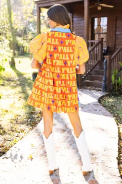 Blue & Orange Sequin Sleeve Howdy Tiered Dress