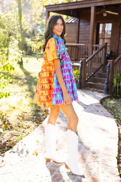 Blue & Orange Sequin Sleeve Howdy Tiered Dress
