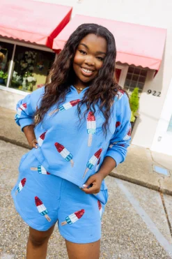 Blue Bomb Pop Collar Sweatshirt