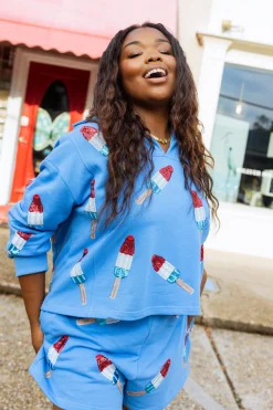 Blue Bomb Pop Collar Sweatshirt