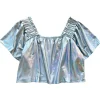 Blue Holographic Flutter Top